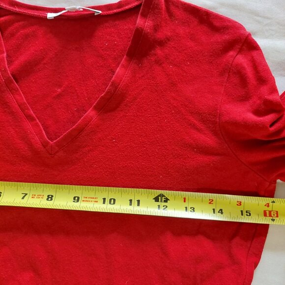Smart Set Red V-Neck Long Sleeve Crop Cotton Stretchy T-Shirt, S/XS - Picture 6 of 8